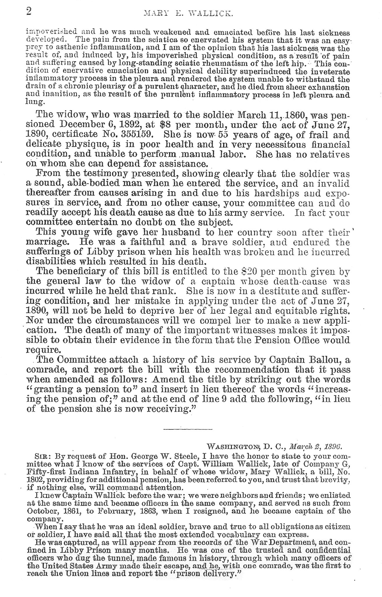 House of Representatives Report No. 234 — Mary E. Wallick pension, page 2